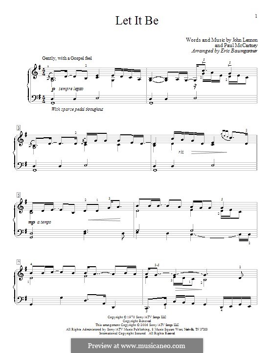 Let it Be, for Piano by J. Lennon, P. McCartney - sheet music on MusicaNeo