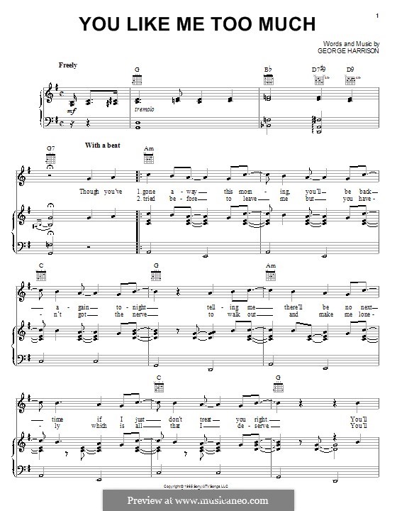 You Like Me Too Much (The Beatles): For voice and piano (or guitar) by George Harrison