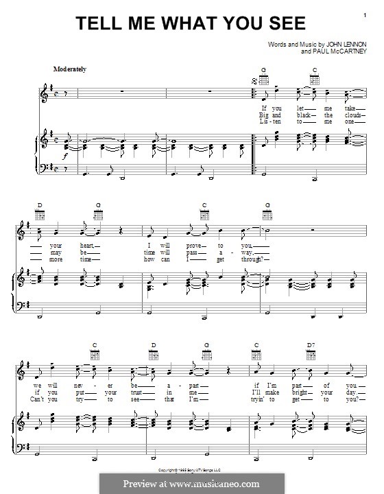 Tell Me What You See (The Beatles): For voice and piano (or guitar) by John Lennon, Paul McCartney