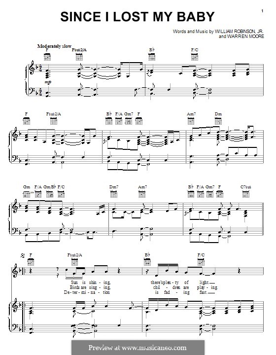 Since I Lost My Baby (The Temptations): For voice and piano (or guitar) by Smokey Robinson, Warren Moore