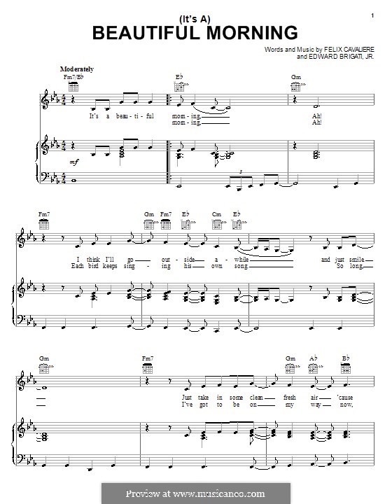 (It's A) Beautiful Morning (The Rascals): For voice and piano (or guitar) by Edward Brigati Jr., Felix Cavaliere