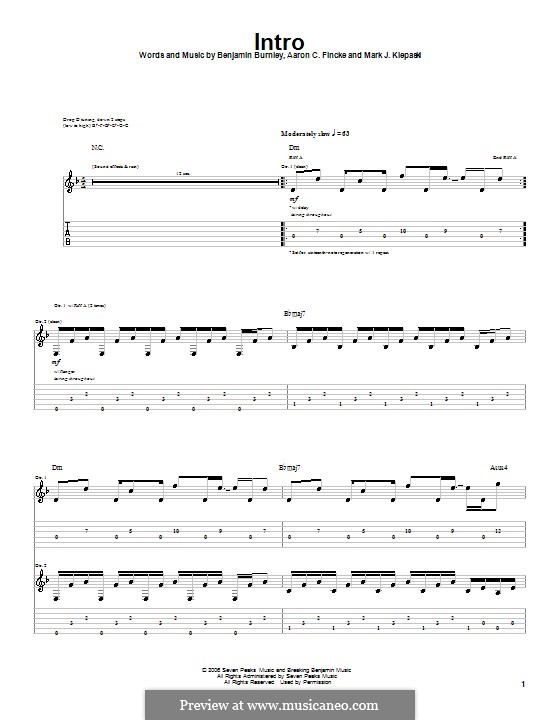 Intro (Breaking Benjamin): For guitar with tab by Aaron C. Fincke, Benjamin Burnley, Mark J. Klepaski