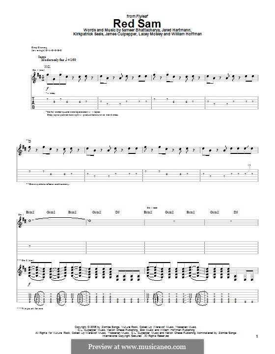 Red Sam (Flyleaf): For guitar with tab by James Culpepper, Jared Hartmann, Kirkpatrick Seals, Lacey Mosley, Sameer Bhattacharya, William Hoffman