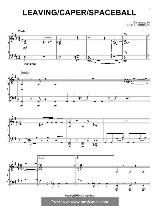 Leaving/Caper/Spaceball (from Firefly): For piano by Greg Edmonson
