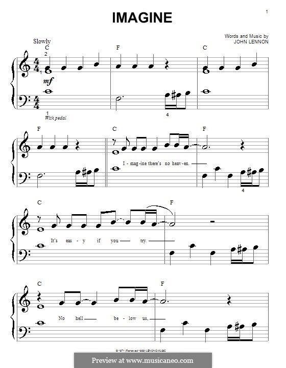 Piano version: Easy notes by John Lennon
