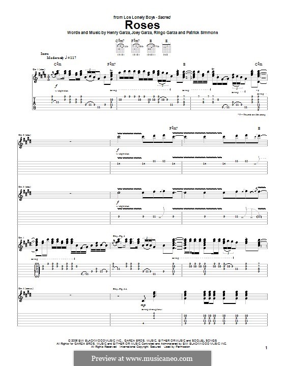 Roses (Los Lonely Boys): For guitar with tab by Henry Garza, Joey Garza, Patrick Simmons, Ringo Garza
