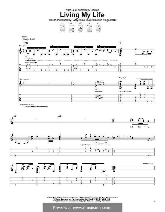 Living My Life (Los Lonely Boys): For guitar with tab by Henry Garza, Joey Garza, Ringo Garza