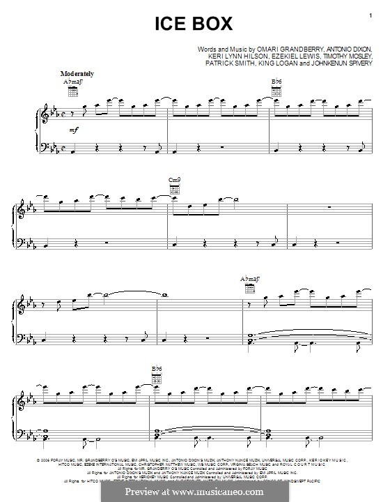 Ice Box (Omarion): For voice and piano (or guitar) by Antonio Dixon, Ezekiel Lewis, Johnkenun Spivery, Keri Lynn Hilson, King Logan, Omari Grandberry, J. Que, Timbaland