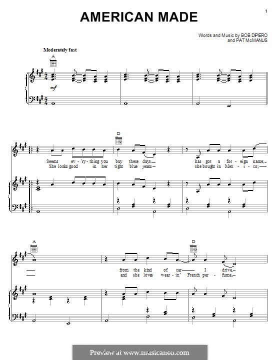American Made (Oak Ridge Boys): For voice and piano (or guitar) by Bob DiPiero, Pat McManus