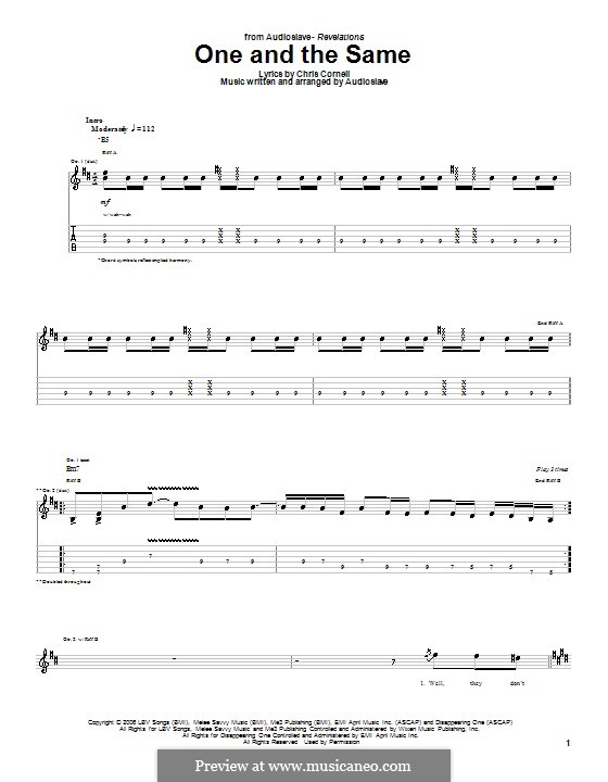 One and the Same (Audioslave): For guitar with tab by Chris Cornell