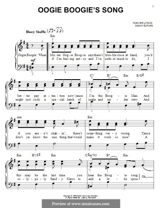 The Nightmare Before Christmas: Oogie Boogie's Song, for piano by Danny Elfman