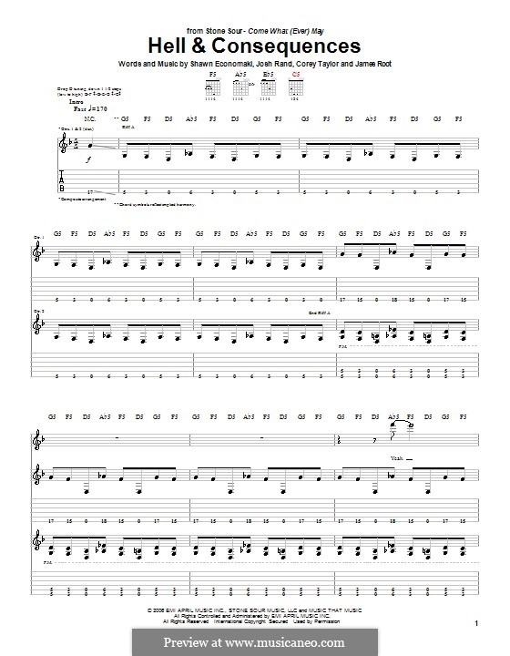 Hell and Consequences (Stone Sour): For guitar with tab by Corey Taylor, James Root, Josh Rand, Shawn Economaki