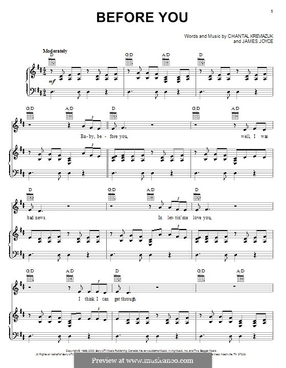 Before You (Chantal Kreviazuk): For voice and piano (or guitar) by James Joyce