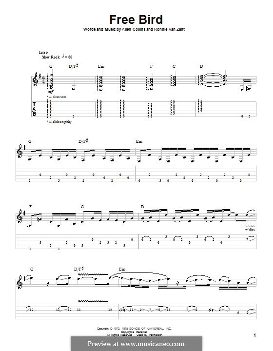 Free Bird (Lynyrd Skynyrd): For guitar with tab by Allen Collins, Ronnie Van Zant