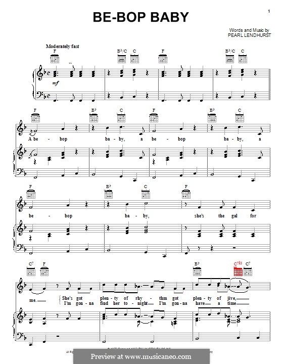 Be-Bop Baby: For voice and piano (or guitar) by Pearl Lendhurst