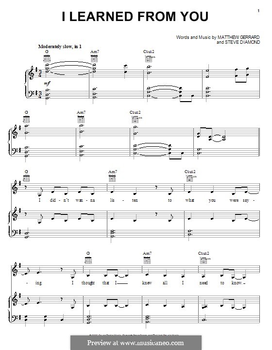 I Learned from You (Miley Cyrus): For voice and piano (or guitar) by Matthew Gerrard, Steven Diamond
