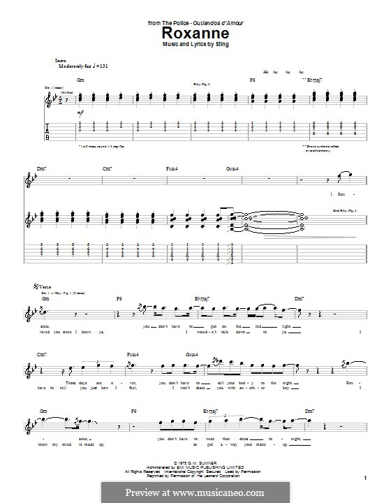 Roxanne (The Police): For guitar with tab by Sting