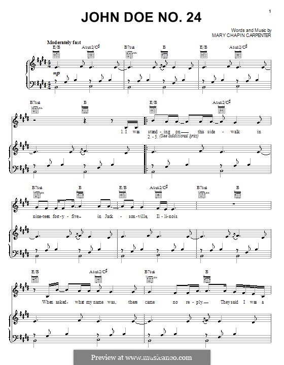 John Doe No.24: For voice and piano (or guitar) by Mary Chapin Carpenter