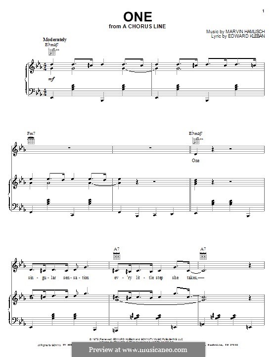 One (from A Chorus Line) by M. Hamlisch sheet music on MusicaNeo