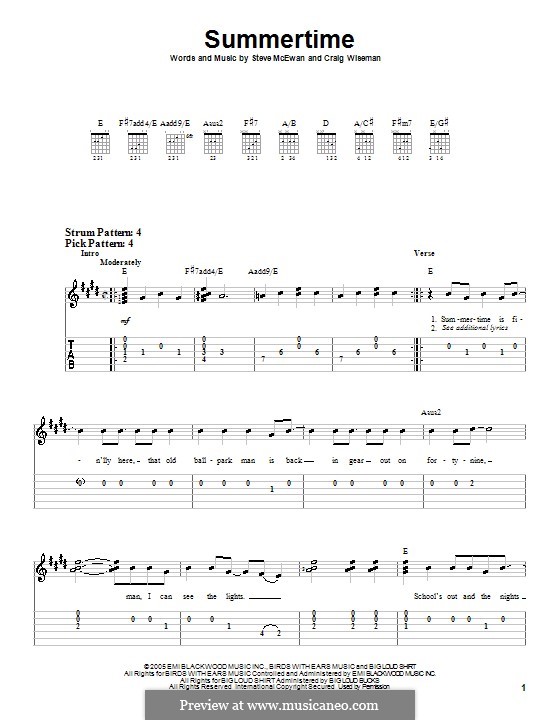 Summertime (Kenny Chesney): Easy Guitar Tab (Kenny Chesney) by Craig Wiseman, Steve McEwan