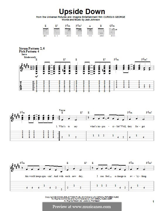 Upside Down: For guitar (very easy version) by Jack Johnson