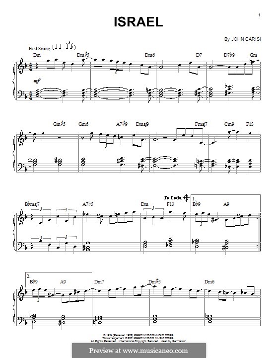 Israel (Miles Davis): For piano by John Carisi