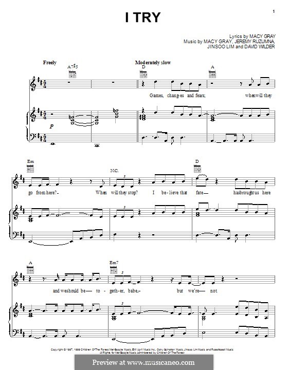 I Try: For voice and piano (or guitar) by David Wilder, Jeremy Ruzumna, Jinsoo Lim, Macy Gray