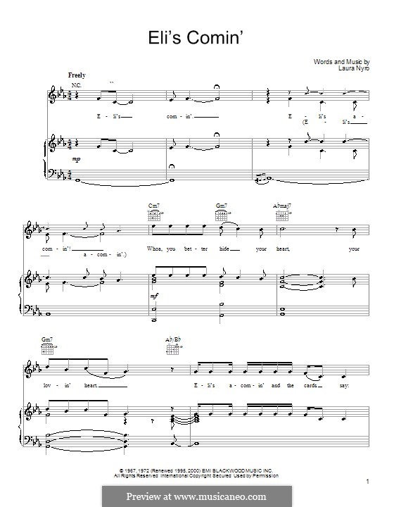 Eli's Comin' (Three Dog Night): For voice and piano (or guitar) by Laura Nyro
