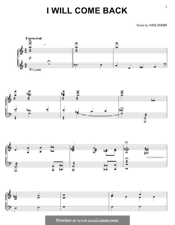 I Will Come Back (from Pearl Harbor): For piano by Hans Zimmer