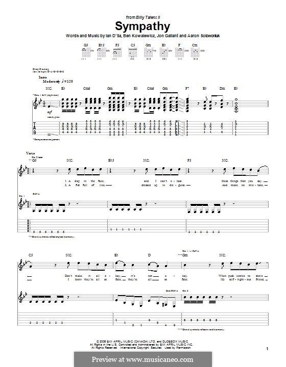 Sympathy (Billy Talent): For guitar with tab by Aaron Solowoniuk, Ben Kowalewicz, Ian D'Sa, Jon Gallant