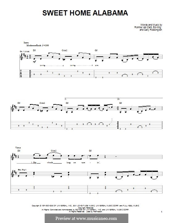 Sweet Home Alabama (Lynyrd Skynyrd): For guitar (very easy version) by Ed King, Gary Rossington, Ronnie Van Zant