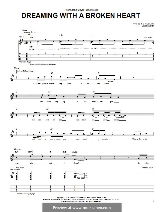 Dreaming With A Broken Heart By J Mayer Sheet Music On Musicaneo