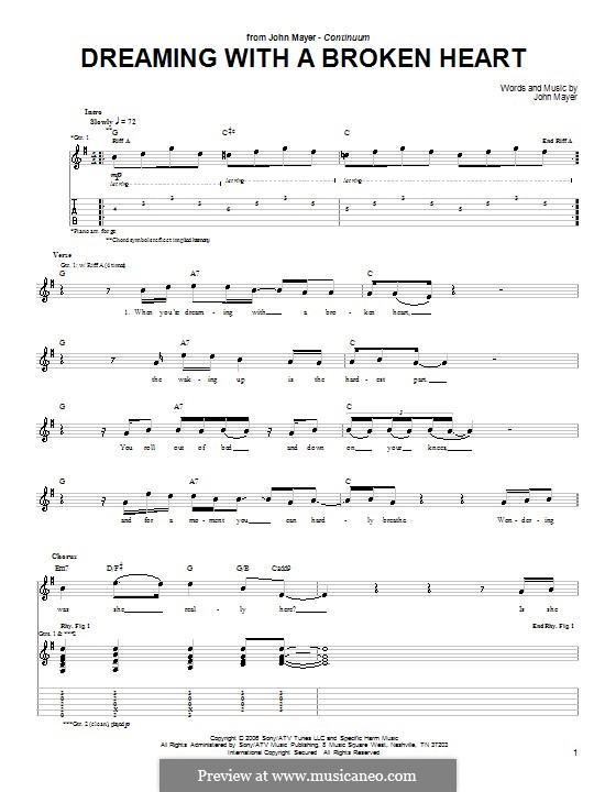 Dreaming with a Broken Heart: For guitar with tab by John Mayer