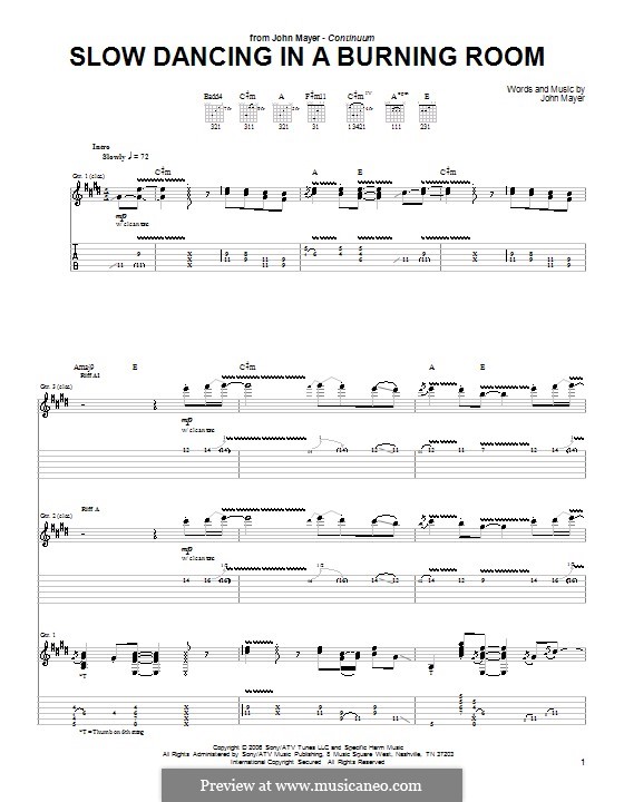 Slow Dancing in a Burning Room: For guitar with tab by John Mayer