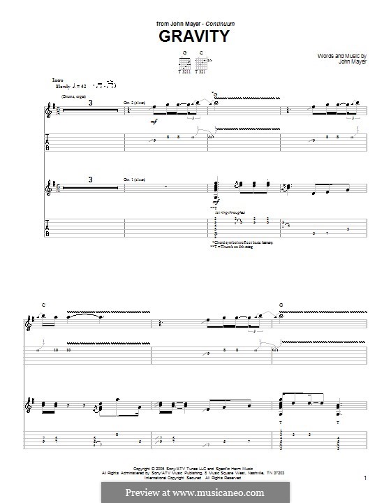 Gravity: For guitar with tab by John Mayer