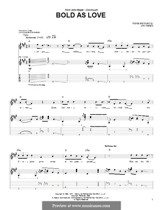 Bold as Love: For guitar with tab by Jimi Hendrix