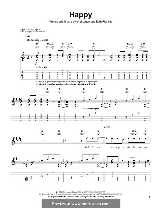 Happy (The Rolling Stones): For guitar with tab by Keith Richards, Mick Jagger