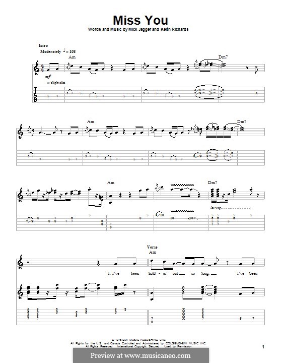 Miss You (The Rolling Stones): For guitar with tab by Keith Richards, Mick Jagger