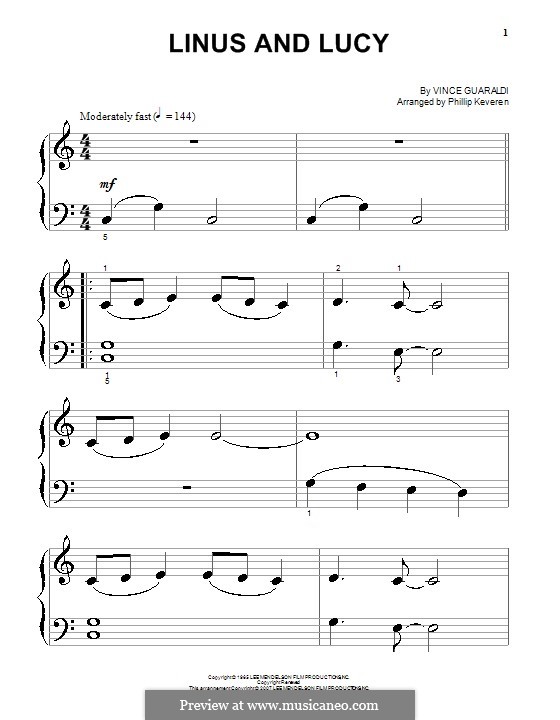 Piano version: Easy notes by Vince Guaraldi