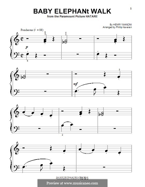 Baby Elephant Walk From The Paramount Picture Hatari By H Mancini On Musicaneo