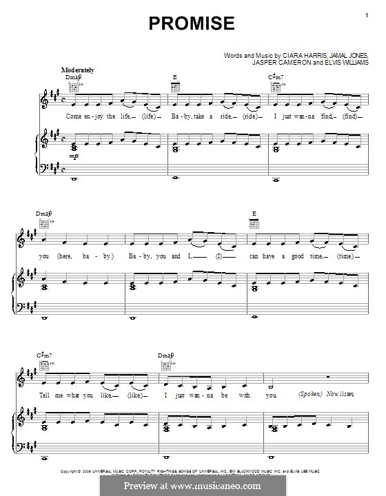 Promise (Ciara): For voice and piano (or guitar) by Ciara Harris, Elvis Williams, Jamal Jones, Jasper Cameron