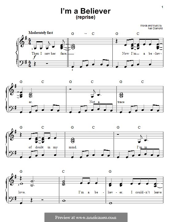 I'm a Believer: For easy piano (reprise) by Neil Diamond