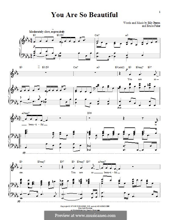 You Are So Beautiful (Joe Cocker): For voice and piano or guitar (E Flat Major) by Billy Preston, Bruce Fisher