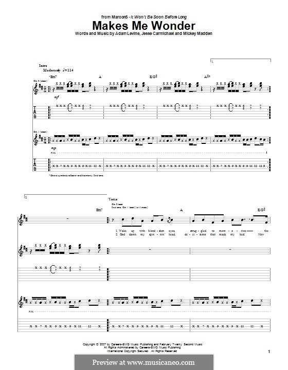 Makes Me Wonder (Maroon 5): For guitar with tab by Adam Levine, Jesse Carmichael, Mickey Madden