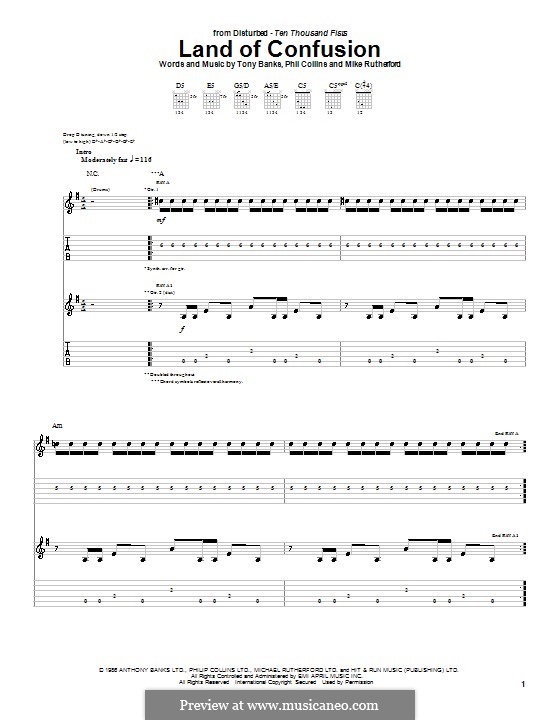 Land of Confusion (Genesis): For guitar with tab by Tony Banks, Mike Rutherford, Phil Collins