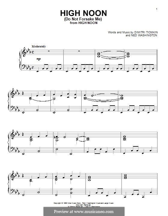 High Noon (Do not Forsake Me): For piano by Dimitri Tiomkin