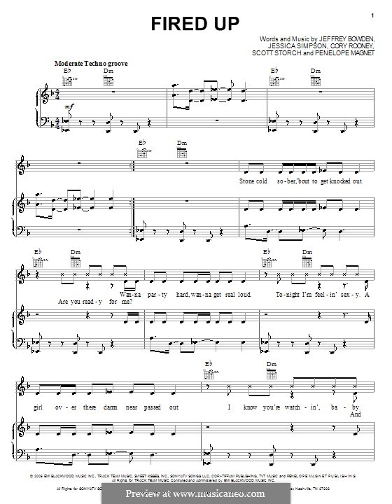 Fired Up (Jessica Simpson): For voice and piano (or guitar) by Cory Rooney, Jeff Bowen, Penelope Magnet, Scott Storch