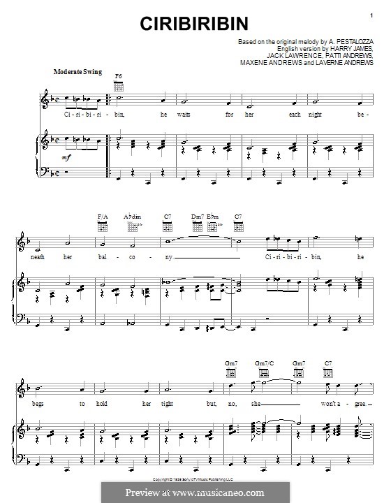 Ciribiribin: For voice and piano (or guitar) by Albert Pestalozza