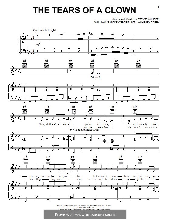 The Tears of a Clown (Smokey Robinson & The Miracles): For voice and piano (or guitar) by Henry Cosby, Smokey Robinson, Stevie Wonder