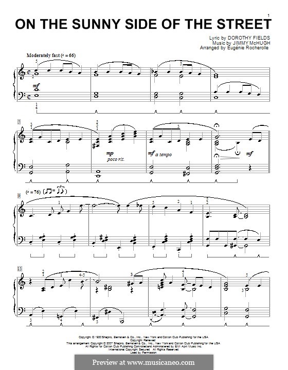 On The Sunny Side Of The Street By J Mchugh Sheet Music On Musicaneo